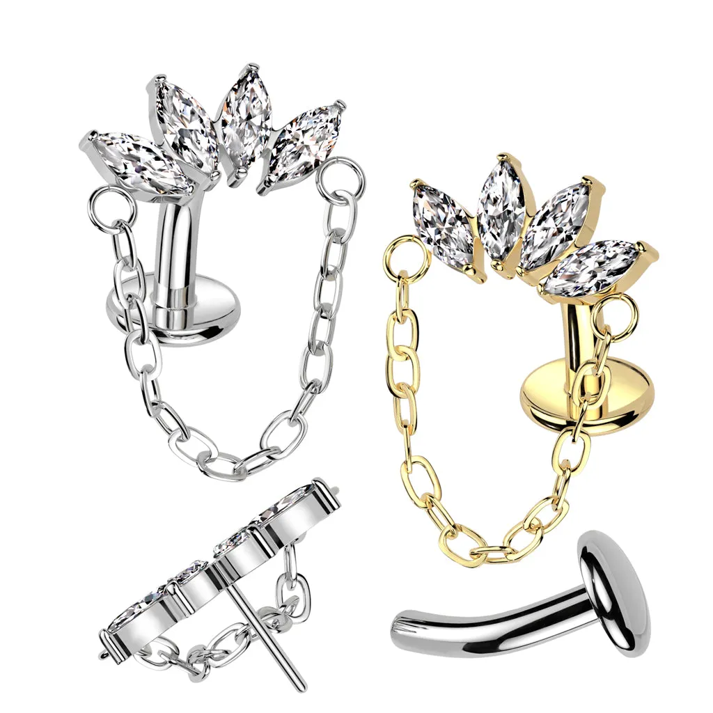 Titanium Threadless Lotus Chain Floating Belly Ring