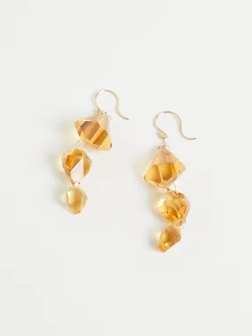 Triple Drop Faceted Cut Citrine Earrings on 18k Yellow Gold