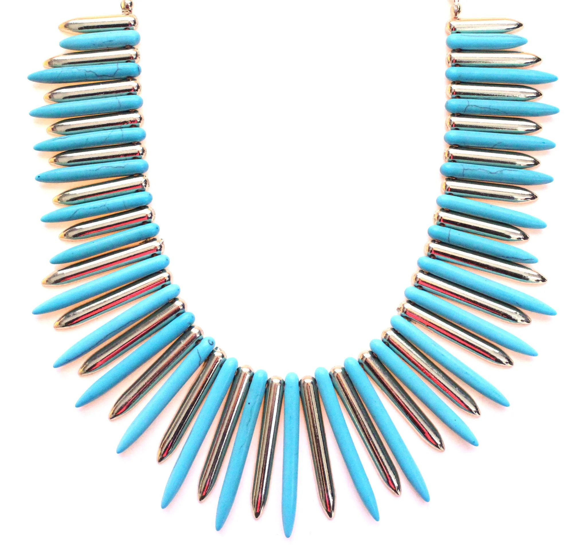 Turquoise & Gold Spike Statement Necklace
