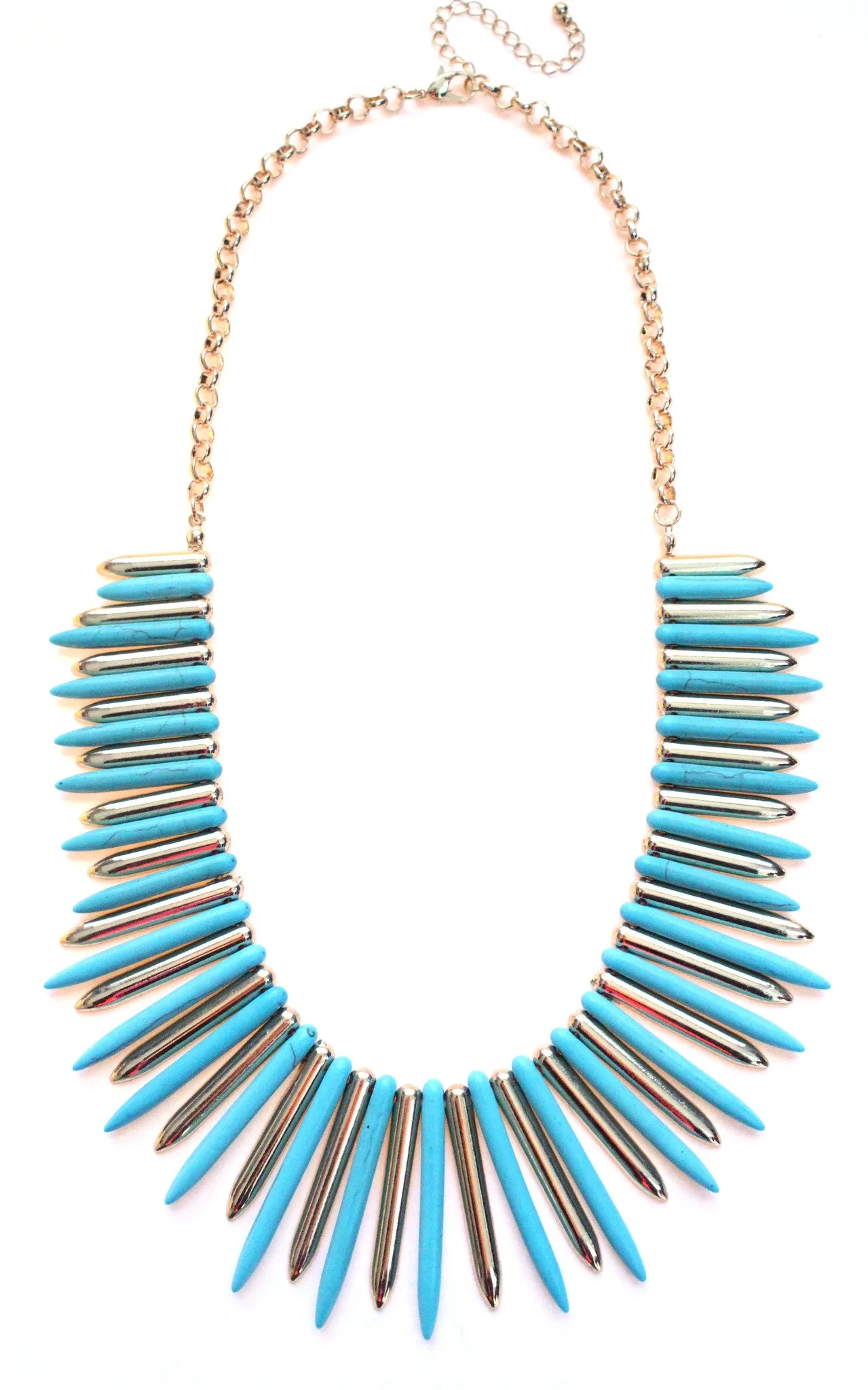 Turquoise & Gold Spike Statement Necklace