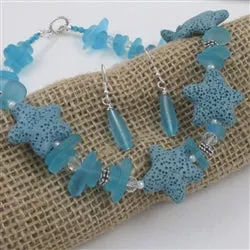 Turquoise Bay Sea Glass & Lava Starfish Necklace & Earrings