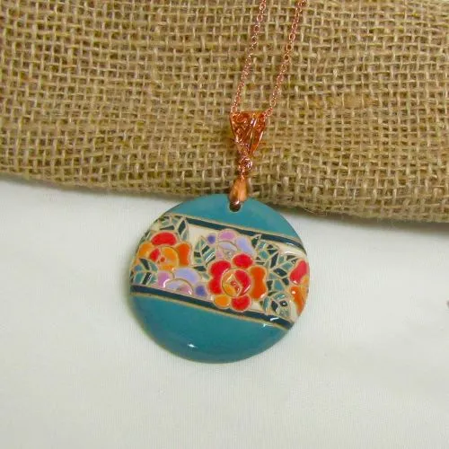 Turquoise Floral Artisan Bead Pendant Necklace