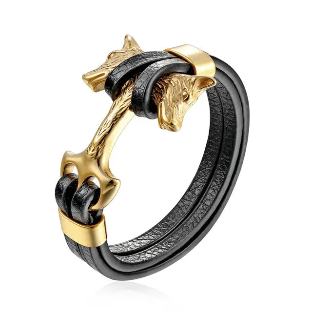 Unique Double Wolf Anchor Bracelet