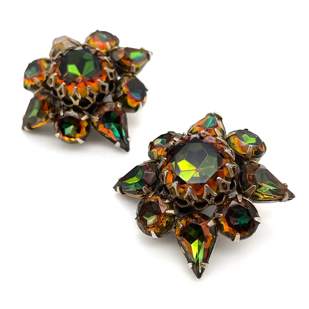 【USA輸入】ヴィンテージ アンバー オリーブ ビジューイヤリング/Vintage Amber Olive Bijou Clip On Earrings