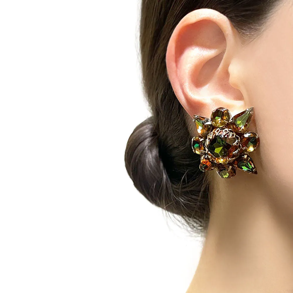 【USA輸入】ヴィンテージ アンバー オリーブ ビジューイヤリング/Vintage Amber Olive Bijou Clip On Earrings