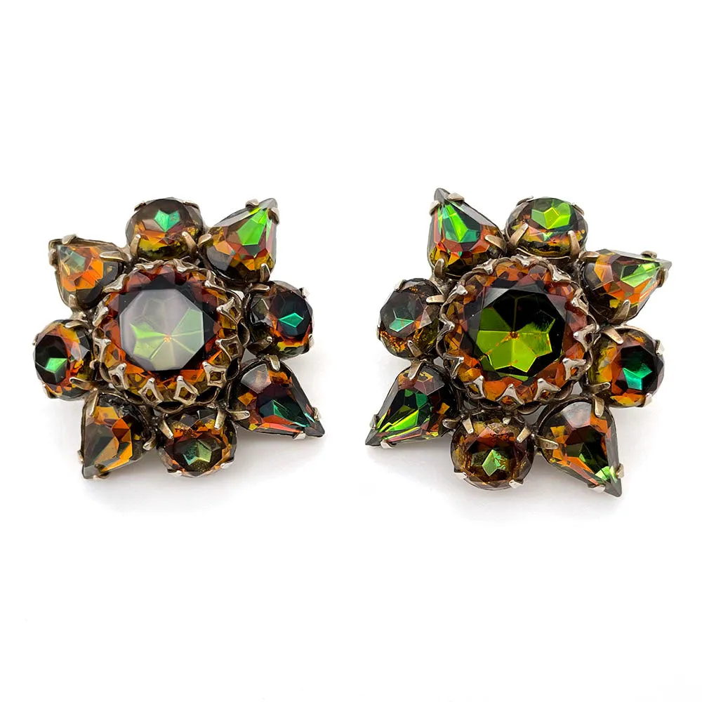 【USA輸入】ヴィンテージ アンバー オリーブ ビジューイヤリング/Vintage Amber Olive Bijou Clip On Earrings