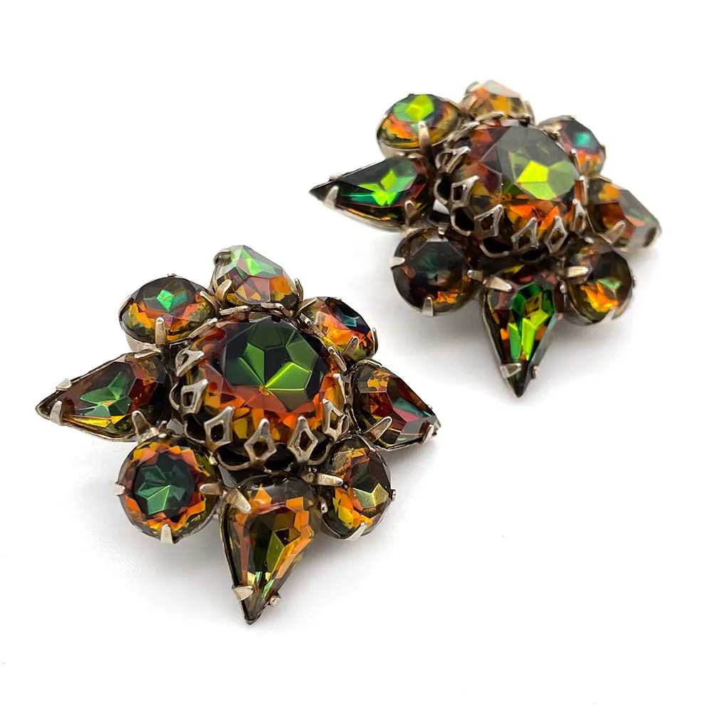 【USA輸入】ヴィンテージ アンバー オリーブ ビジューイヤリング/Vintage Amber Olive Bijou Clip On Earrings