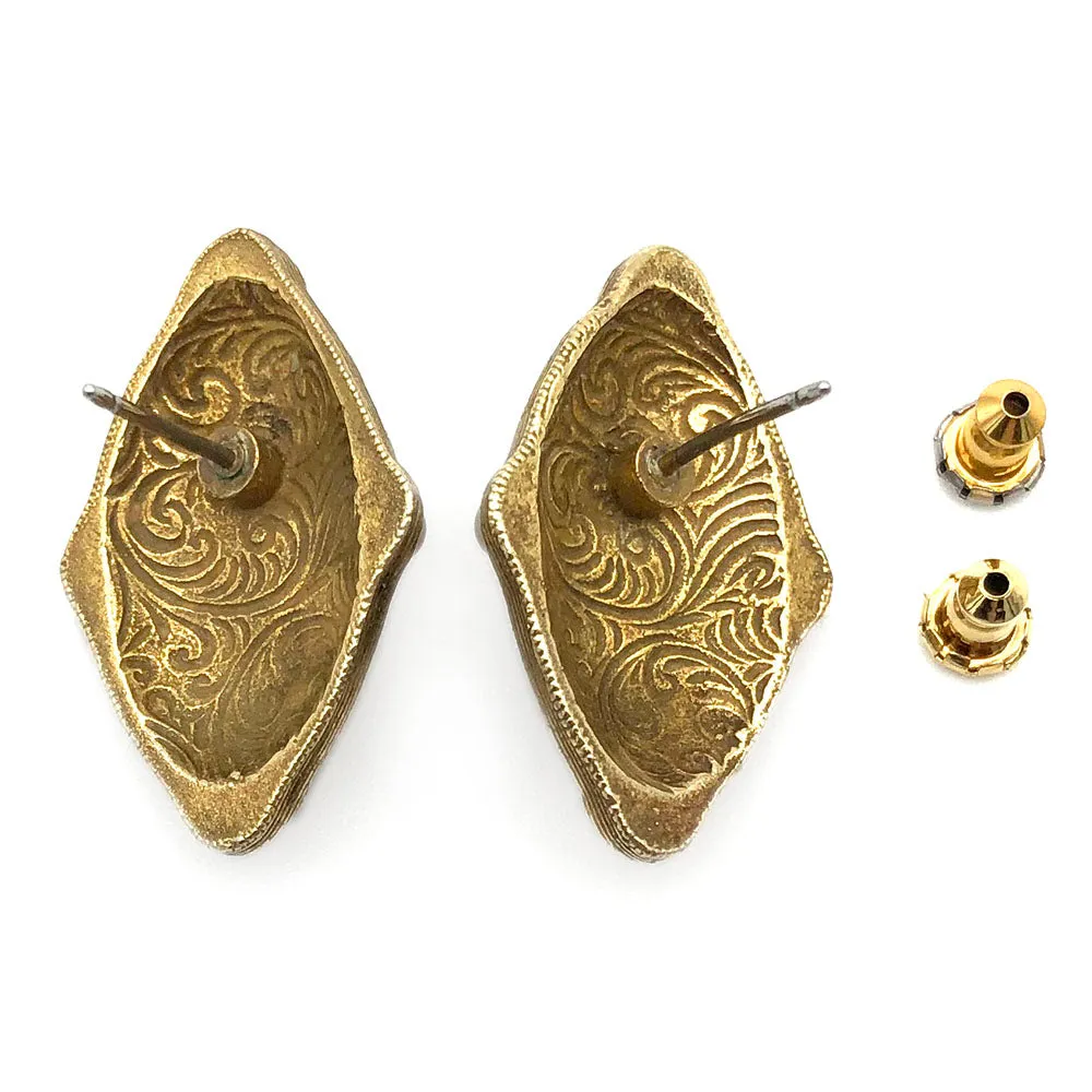 【USA輸入】ヴィンテージ アンバー パール カボション ピアス/Vintage Amber Pearl Cabochon Post Earrings
