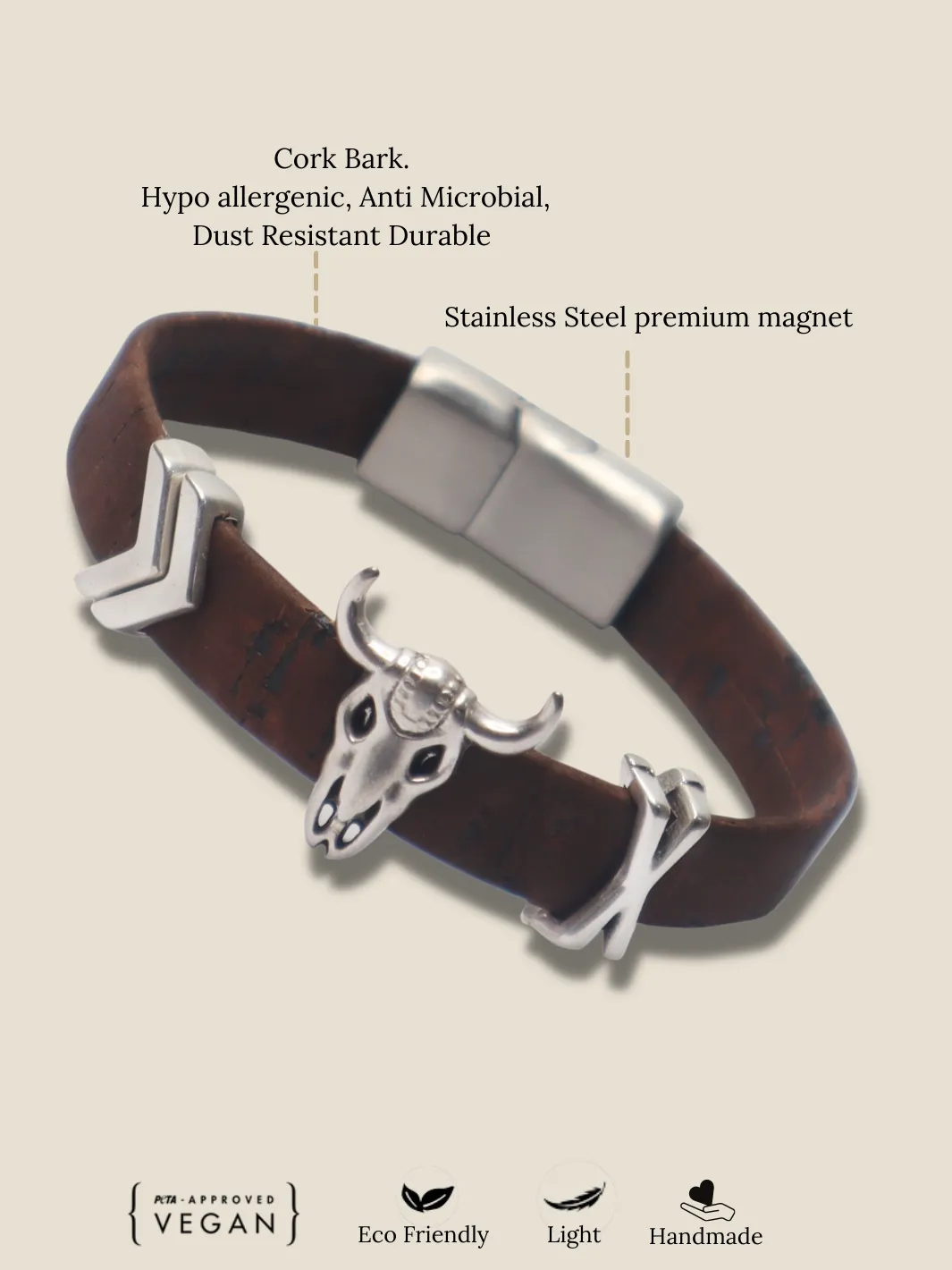 Vegan Cork Wilde Beast Mens Bracelet