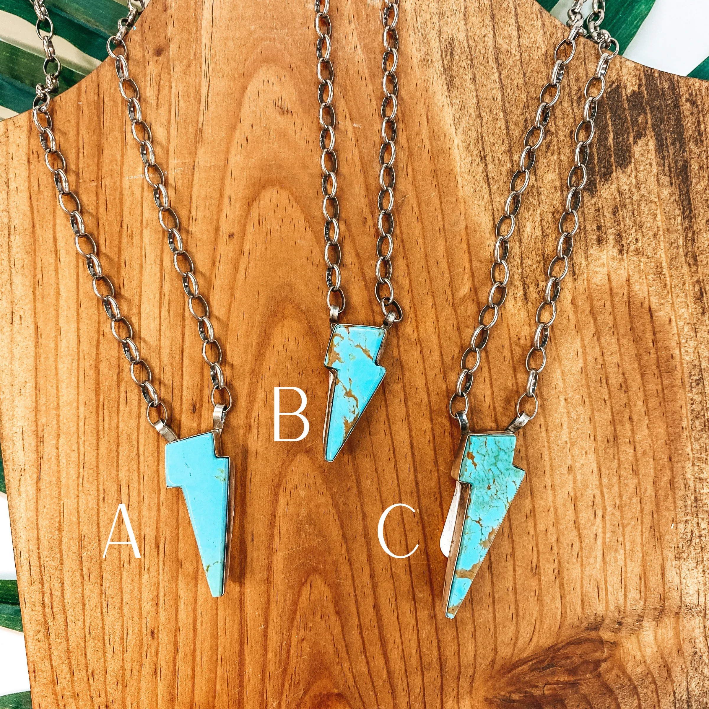 Vernon Johnson | Navajo Handmade Sterling Silver Necklace with Kingman Turquoise Lightning Bolt Pendant