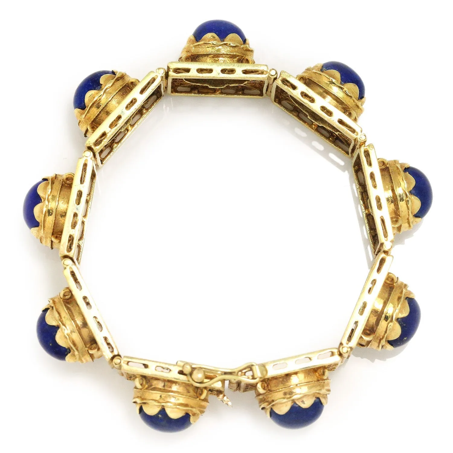 Vintage Lapis Lazuli Filigree Link Bracelet 14K Yellow Gold