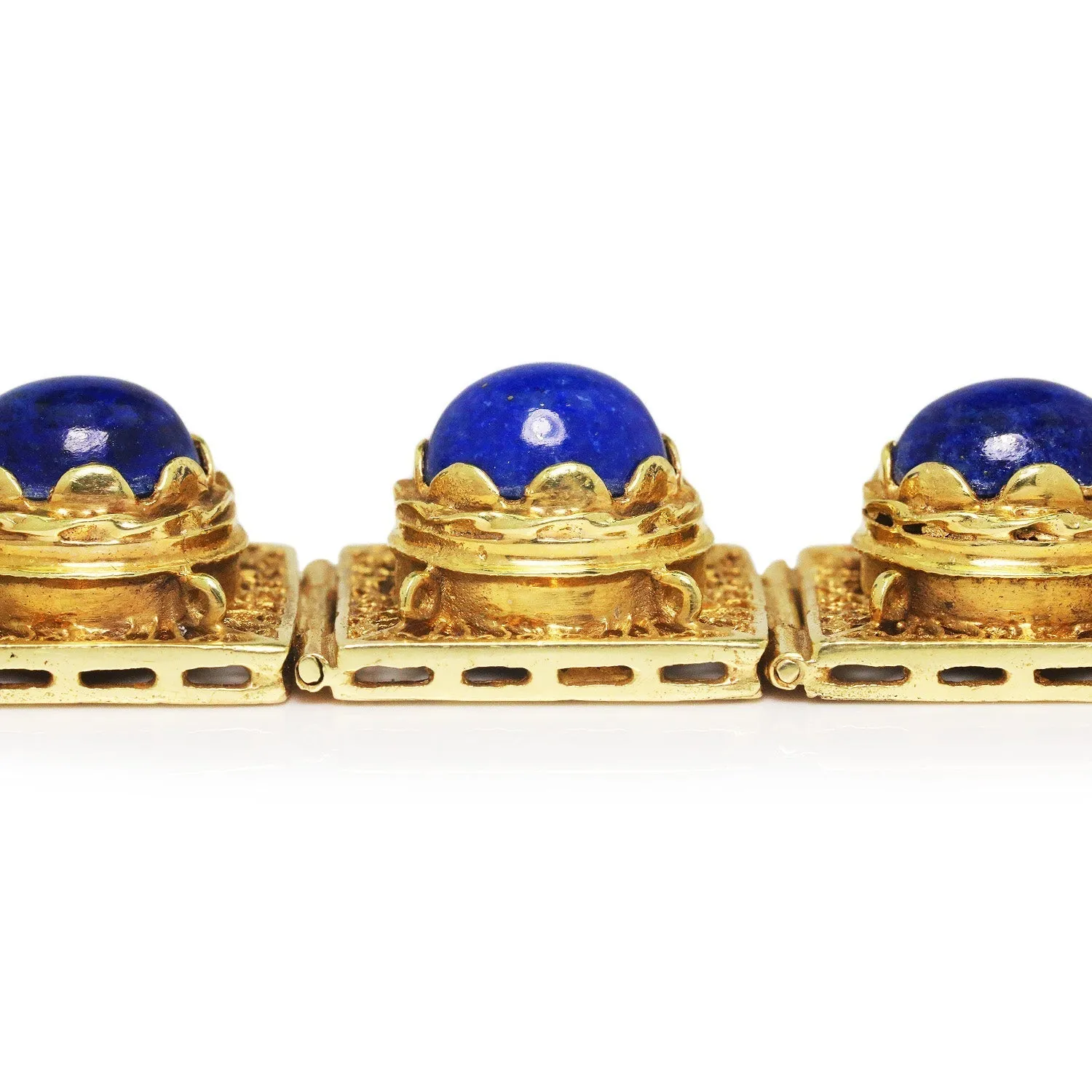 Vintage Lapis Lazuli Filigree Link Bracelet 14K Yellow Gold