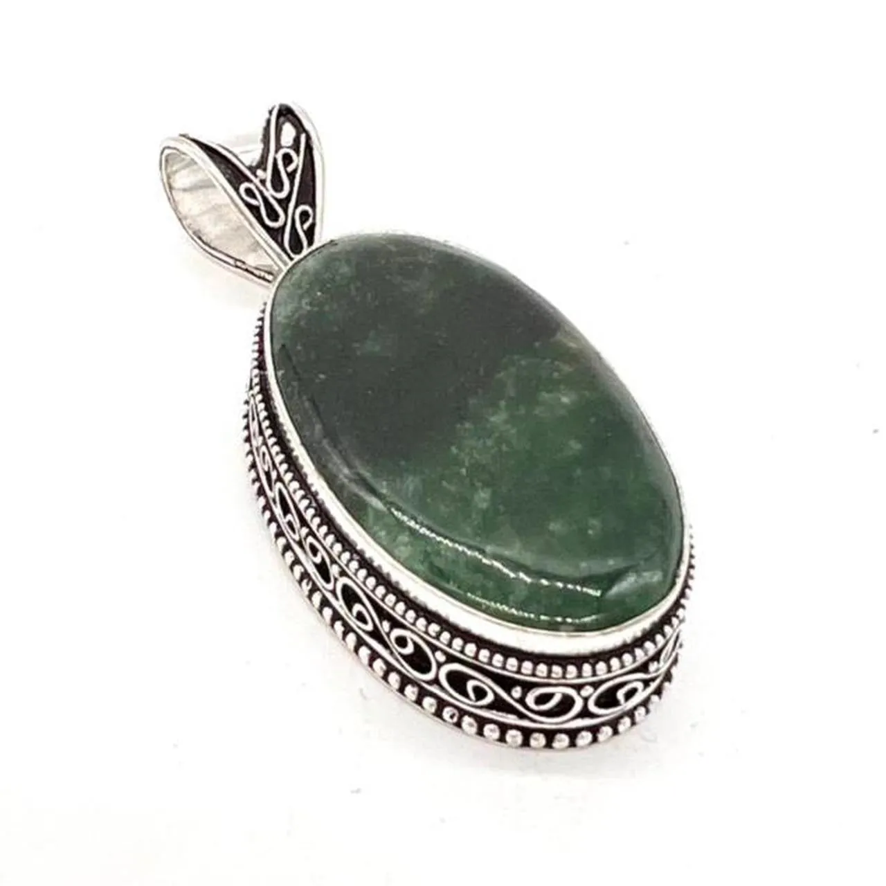 Vintage Look Green  Aventurine  Gemstone 925 Sterling Silver Jewellery Pendant Gift for Her
