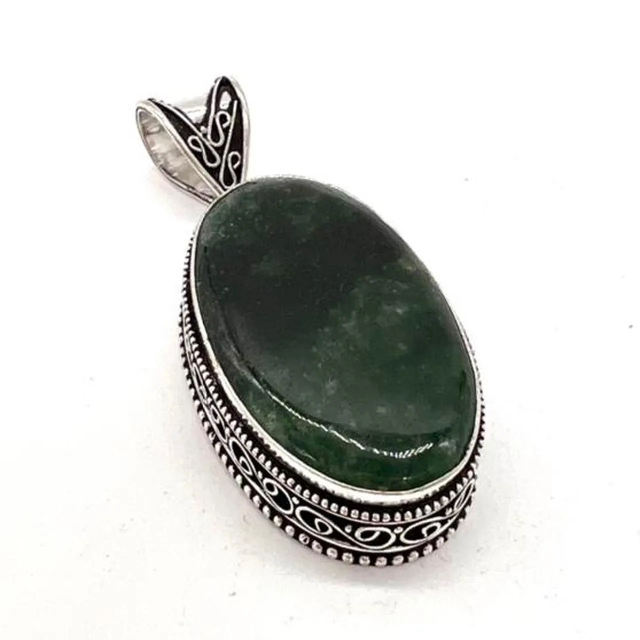 Vintage Look Green  Aventurine  Gemstone 925 Sterling Silver Jewellery Pendant Gift for Her