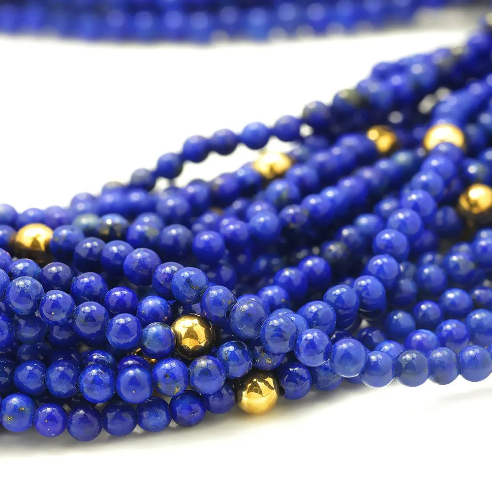 Vintage Multi-Strand Lapis Lazuli Bead Necklace 18K Gold 16"