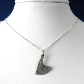 Vintage Watch Part Necklace Steampunk Jewels Rubies Sterling Silver Chain 1970s