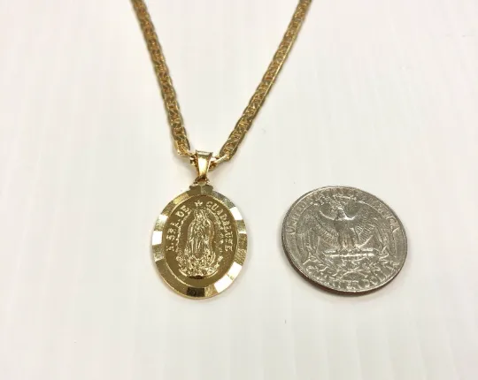 Virgen de Guadalupe Necklace with Mariner Link Chain 22" in Gold Filled / Everyday Necklace Guadalupe Pendant 26x18mm / Cadena Mariner Link con Dije de la Virgen de Guadalupe