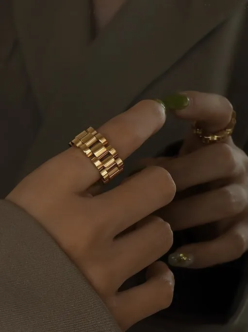 Watch Ring,  18k Gold Plated Stainless Steel Waterproof Daily Watch Chain Statement Ring