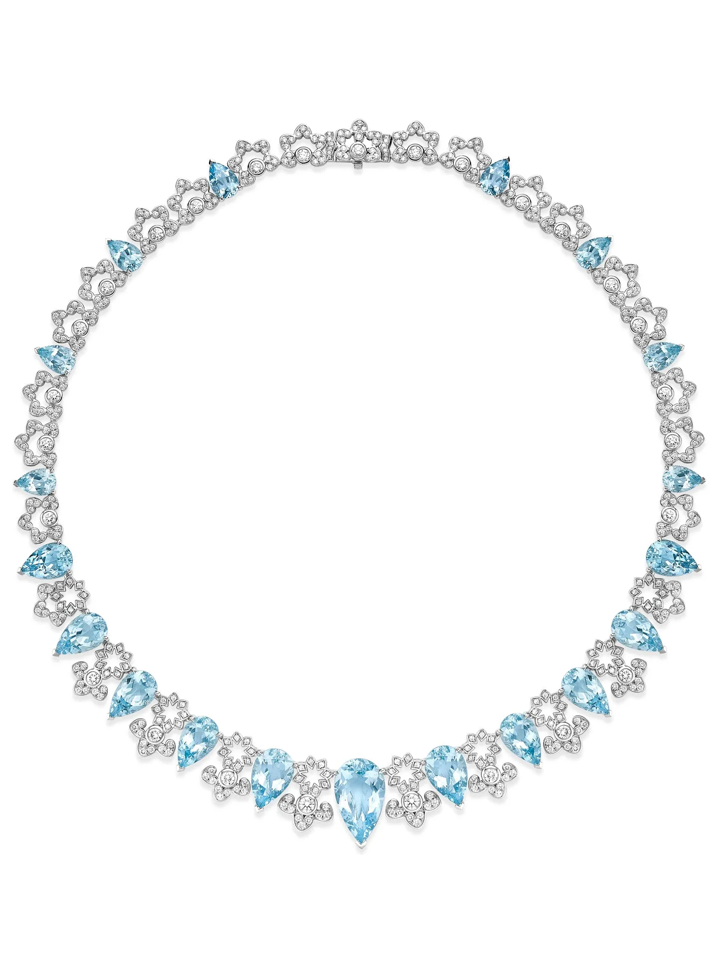Waterlily Aquamarine Diamond Platinum Necklace