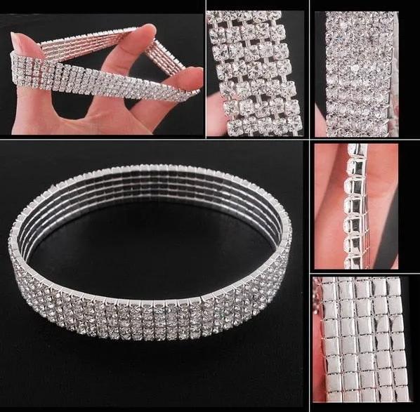 Wedding Jewelry 1/2/3/4/5 Rows Bling Wristband Bracelets for Women with Rhinestone