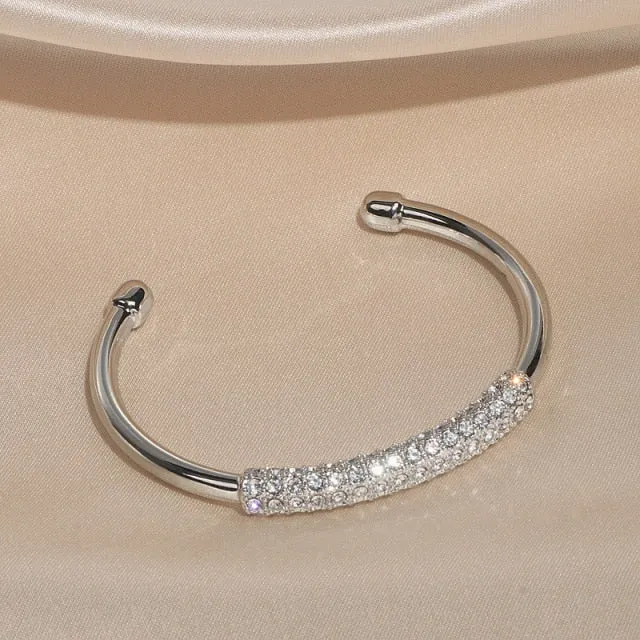 Wedding Jewelry Luxury Crystal Open Bangle Bracelet for Women with Zircon in Gold Color