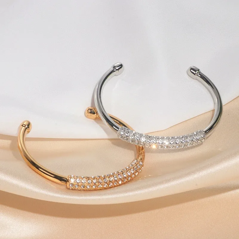 Wedding Jewelry Luxury Crystal Open Bangle Bracelet for Women with Zircon in Gold Color