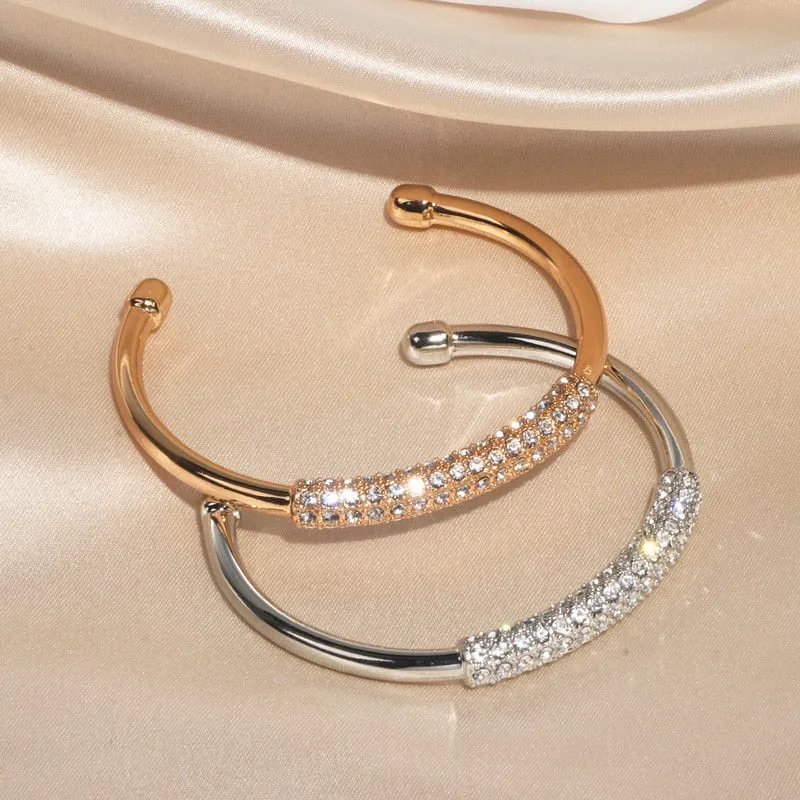 Wedding Jewelry Luxury Crystal Open Bangle Bracelet for Women with Zircon in Gold Color