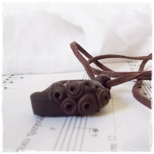 Woodland Leaf Polymer Clay Pendant ~